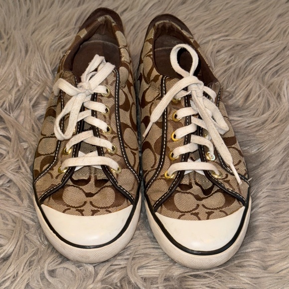 Y2K Coach Barrett Brown Khaki Signature Logo Jacquard Sneakers Size 9 - Picture 2 of 7